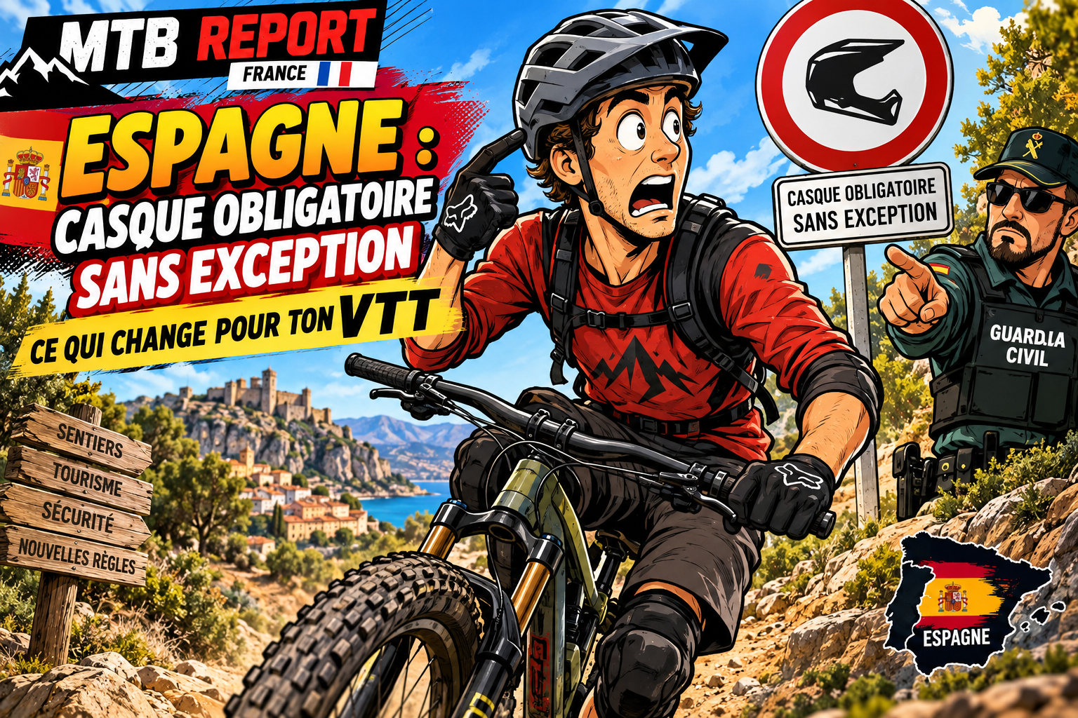 Casque obligatoire Espagne, VTT Espagne, vélo Espagne règles, code de la route Espagne 2026, amende casque Espagne